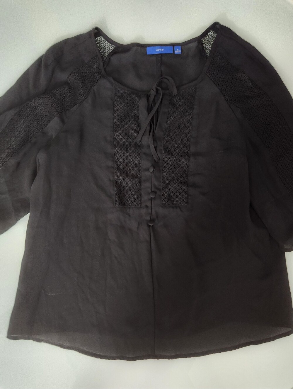 Apt. 9 Black Lace-Trim Tie Front Blouse